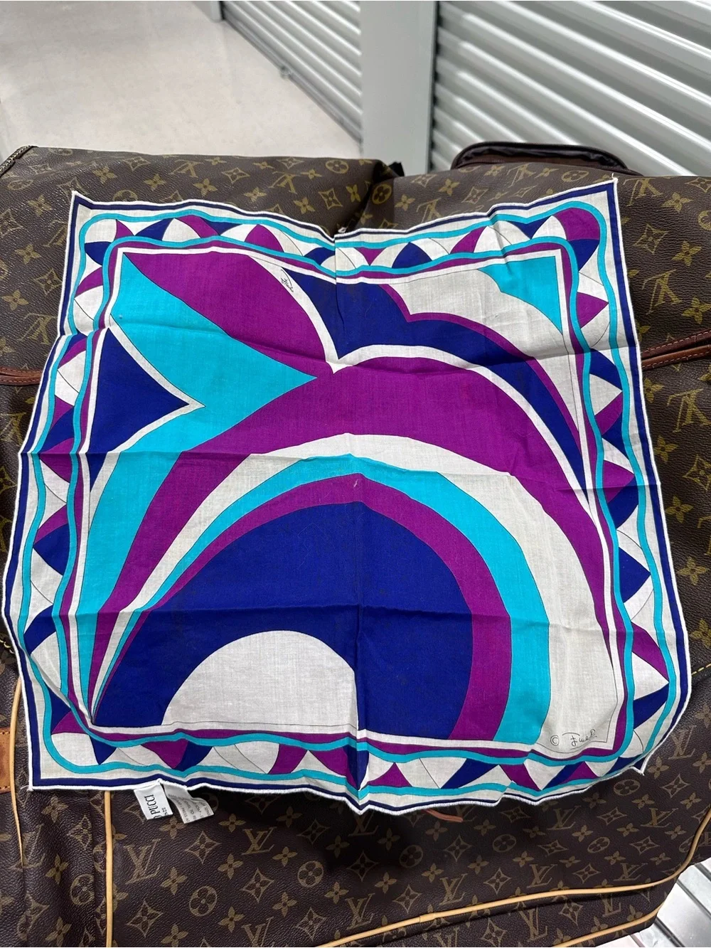 Emilio Pucci VINTAGE Silk Scarf in Blue, Turquoise & Purple Geometric Print